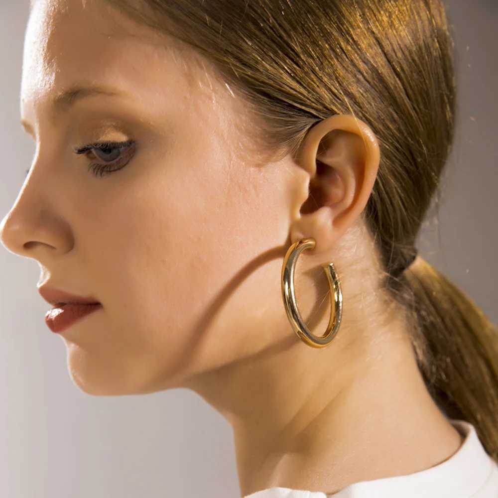 Big Round Stainless Steel Hoop Earrings For Women Men Minimalist Gold Color Circle Earrings Punk Hiphop Party Jewelry Z250408