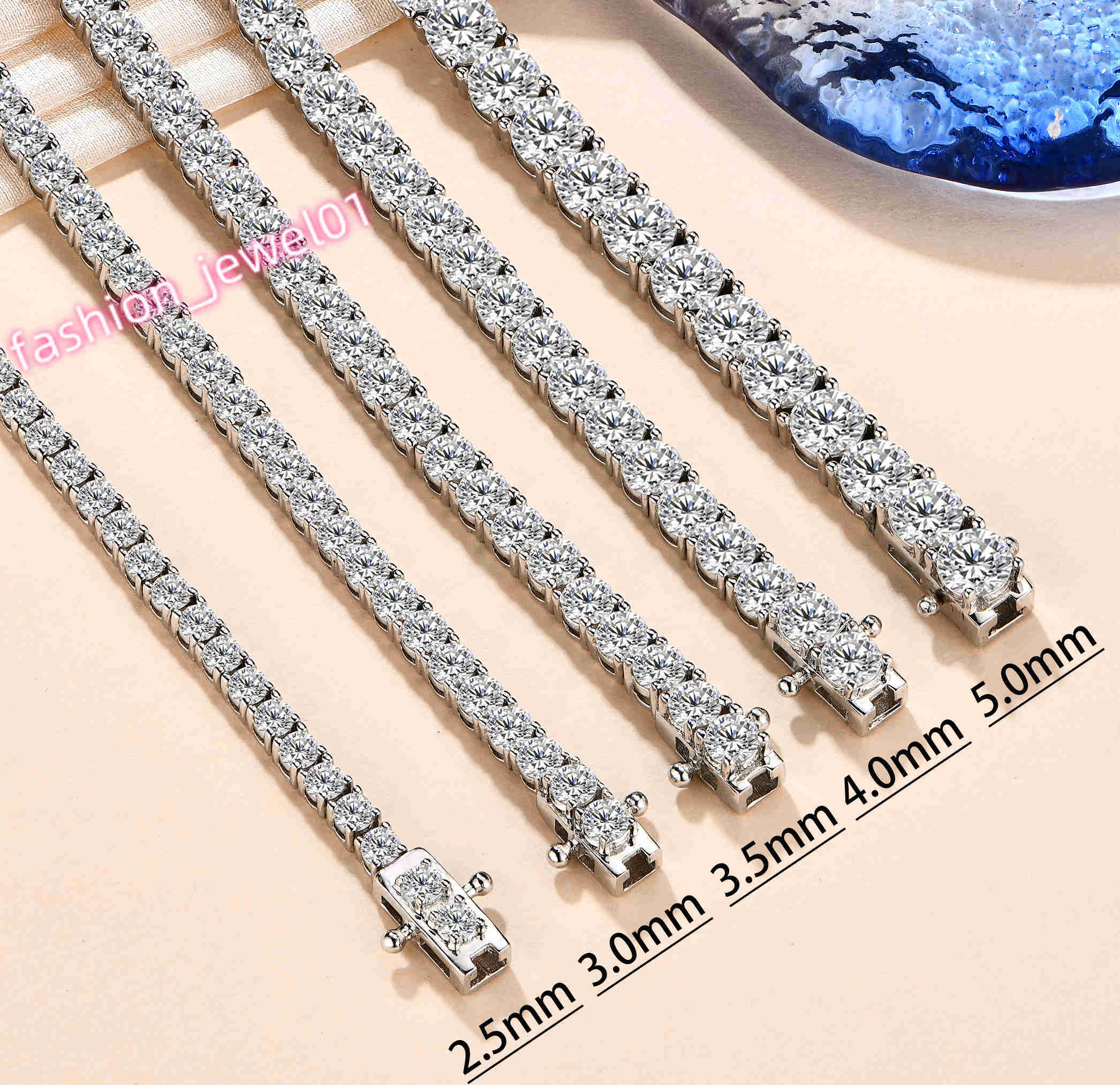 Attagems 3.0mm D Color 925 Sterling Silver Tennis Bracelet 3mm Moissanite Chain Bracelet for Christmas Gift