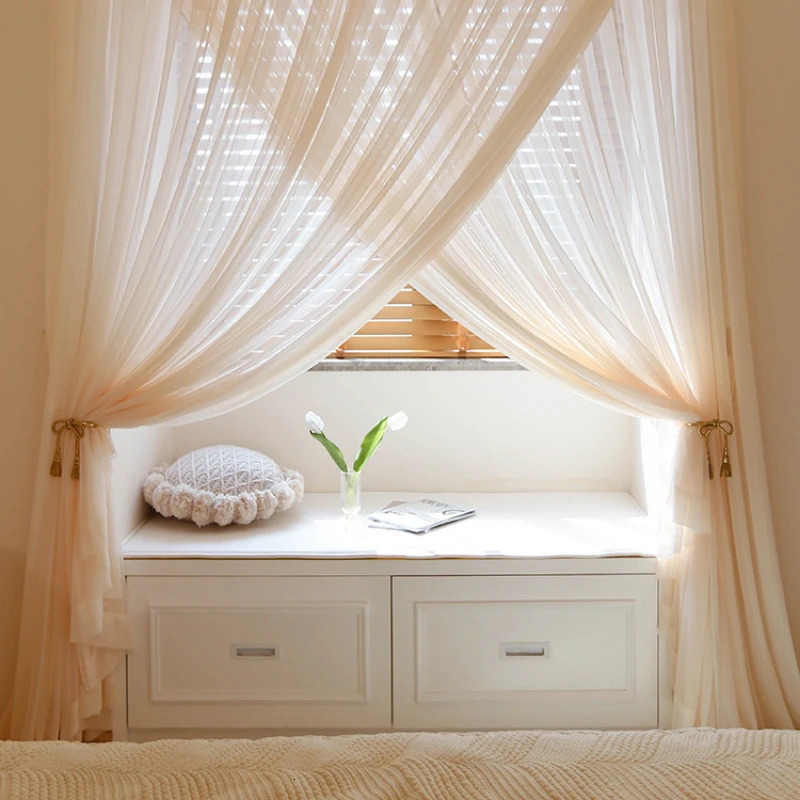 Customized French chiffon girl room living room bedroom dining room ice cream champagne chiffon window decoration 250409
