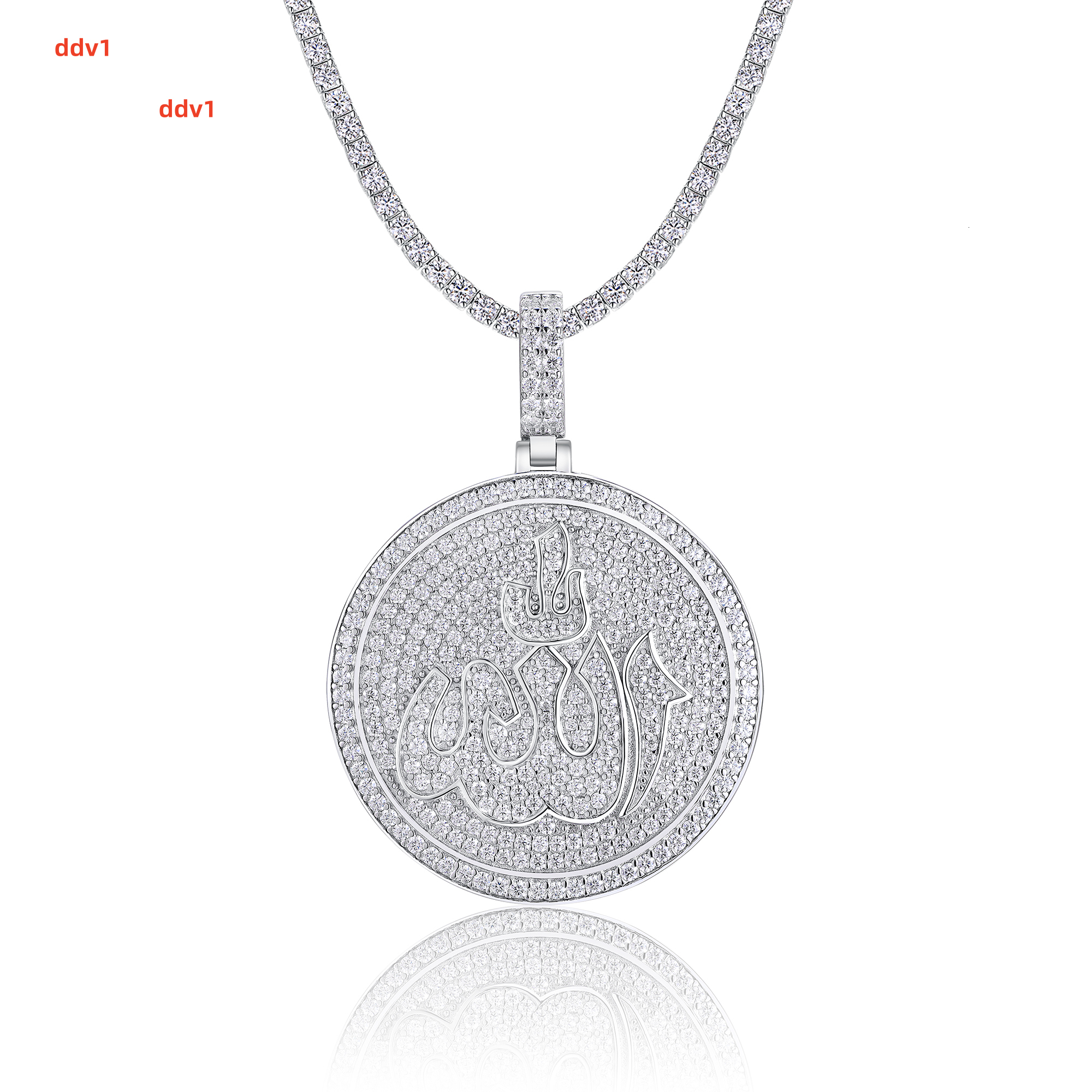 Pave Moissanite Arabic Letter Round Pendant Necklace 18K Gold Plated S925 Sterling Silver Hip Hop Retro Rapper Wear Customizable