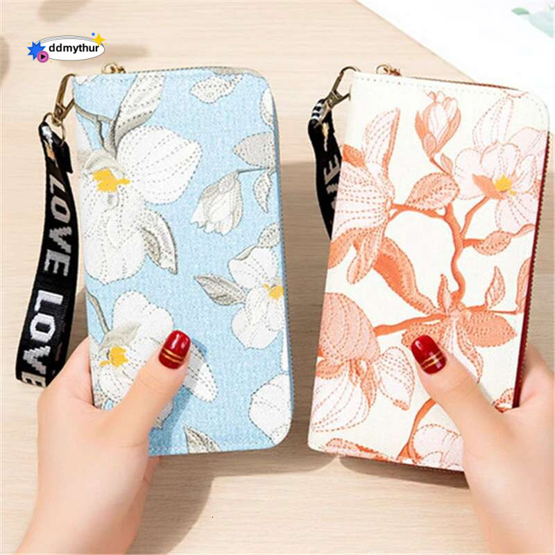 Double Zipper Long Wallet for Women Fashion wer Embroidery Coin Purses Card Holder Female PU Leather Clutch Phone Money Bag ddmythur