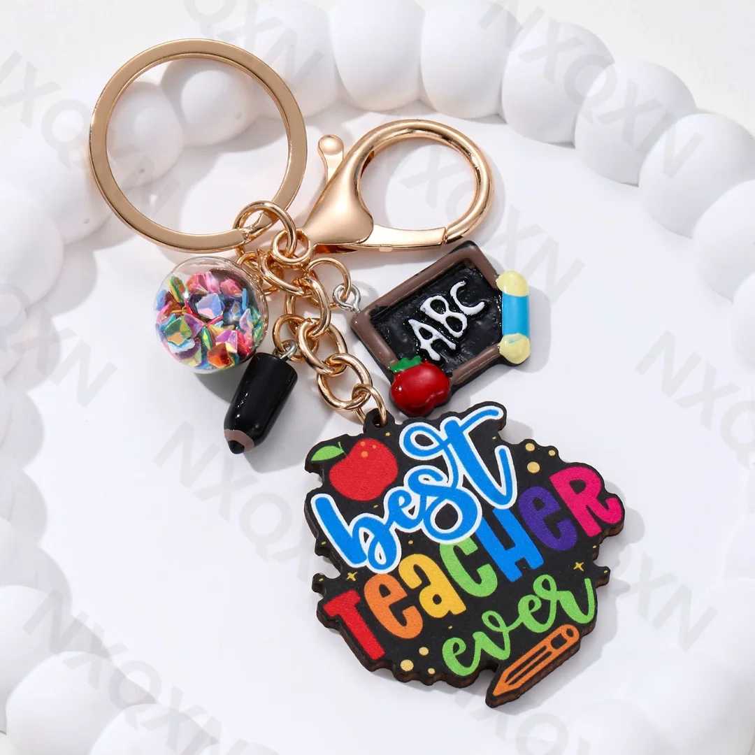 Cute Blackberry Pencil Hearts Wooden Keychain Rainbow PLE Pendant Keyring Teachers Day Gift Handmade JewelryXJ250409
