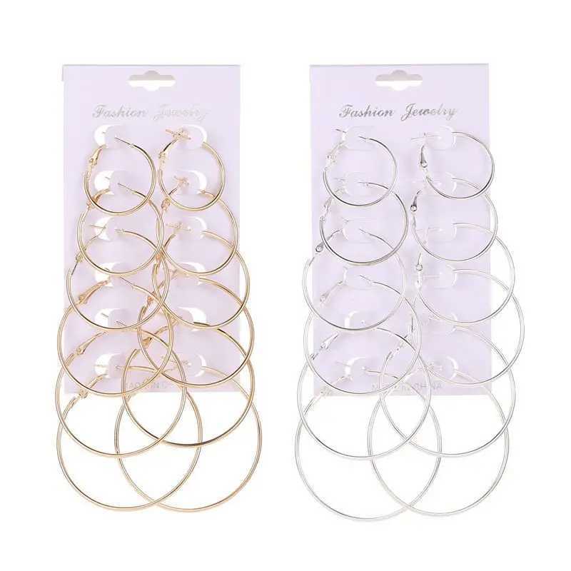 6Pairs Punk Big Circle Hoop Earrings Set for Women Girls Steampunk Ear Clip Punk Style Earring Ear Ring Wedding Jewelry Gift Z250408