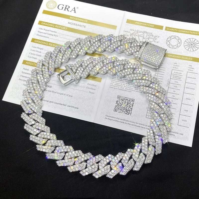 Pass Diamond Tester Gra Moissanite Diamond 6mm-20mm Wide 2rows 925 Solid Silver Cuban Link Chain for Rapper Hip Hop Necklace