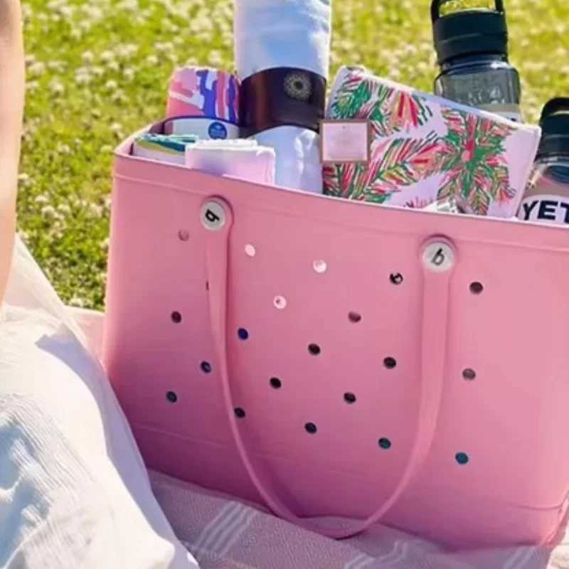 XL Beach Sac Bag EVA Rubber Waterproof Picnic Storage Basket Warm Shopping Handbag Extra Large Fi Jelly Handbag Y250409DCS