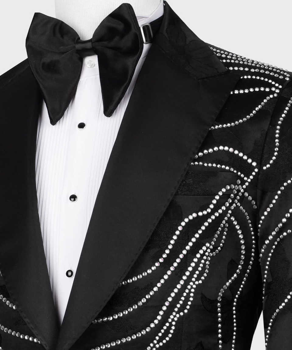 Wedding Men Suit Party Suit Fashion Show Crystal 2-PCS Closure collar Coat Pants Tailor-Made Groom Wear Groomsman Formal Occasions Plus Size Customize