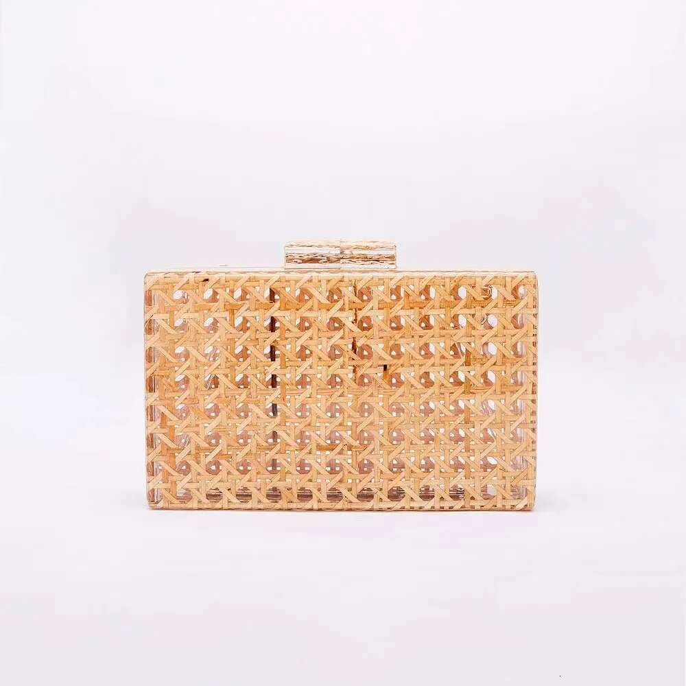 Women Rattan Acrylic Box Cane Evening Clutch Wedding Party Purses Summer Wicker Handbags Designer High Quality Women's Bag