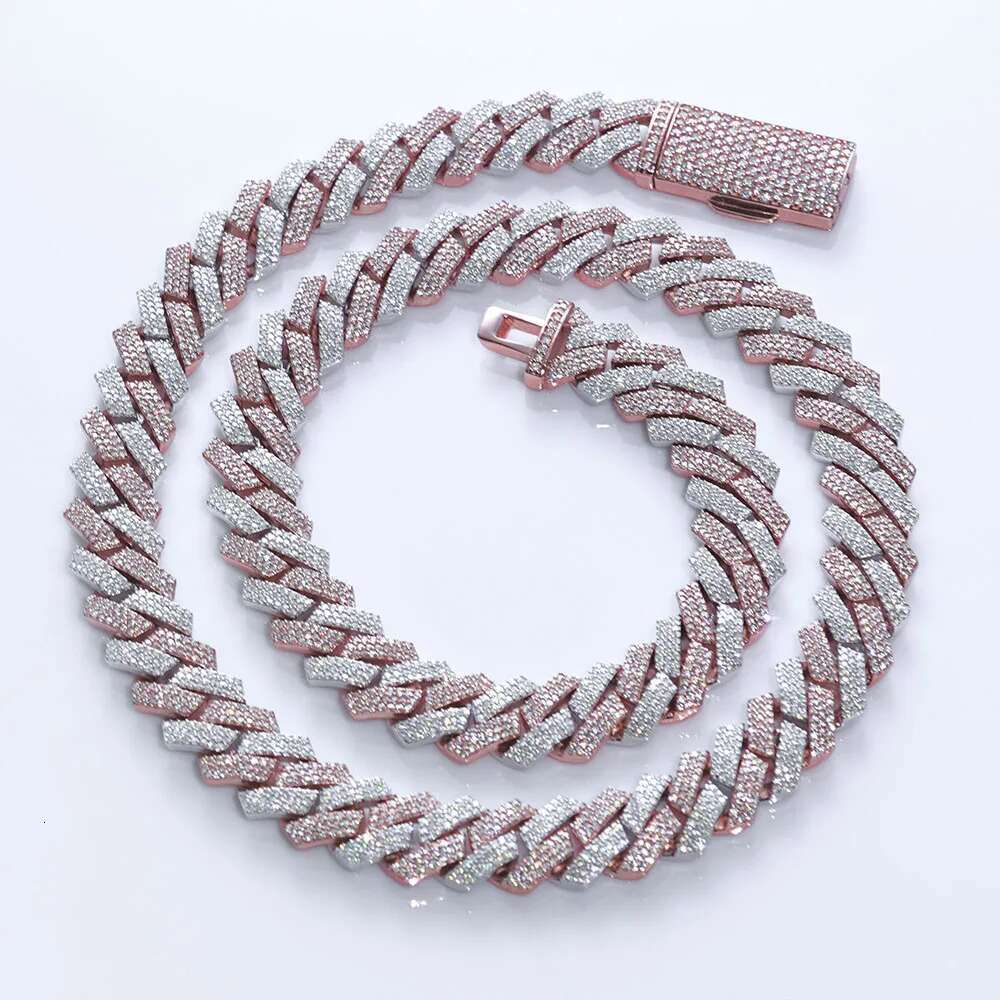 12mm Three Rows Pass Diamond Tester 925 Silver Rose Gold Plated Iced Out Hip Hop Flawless Moissanite Diamond Cuban Link Chain