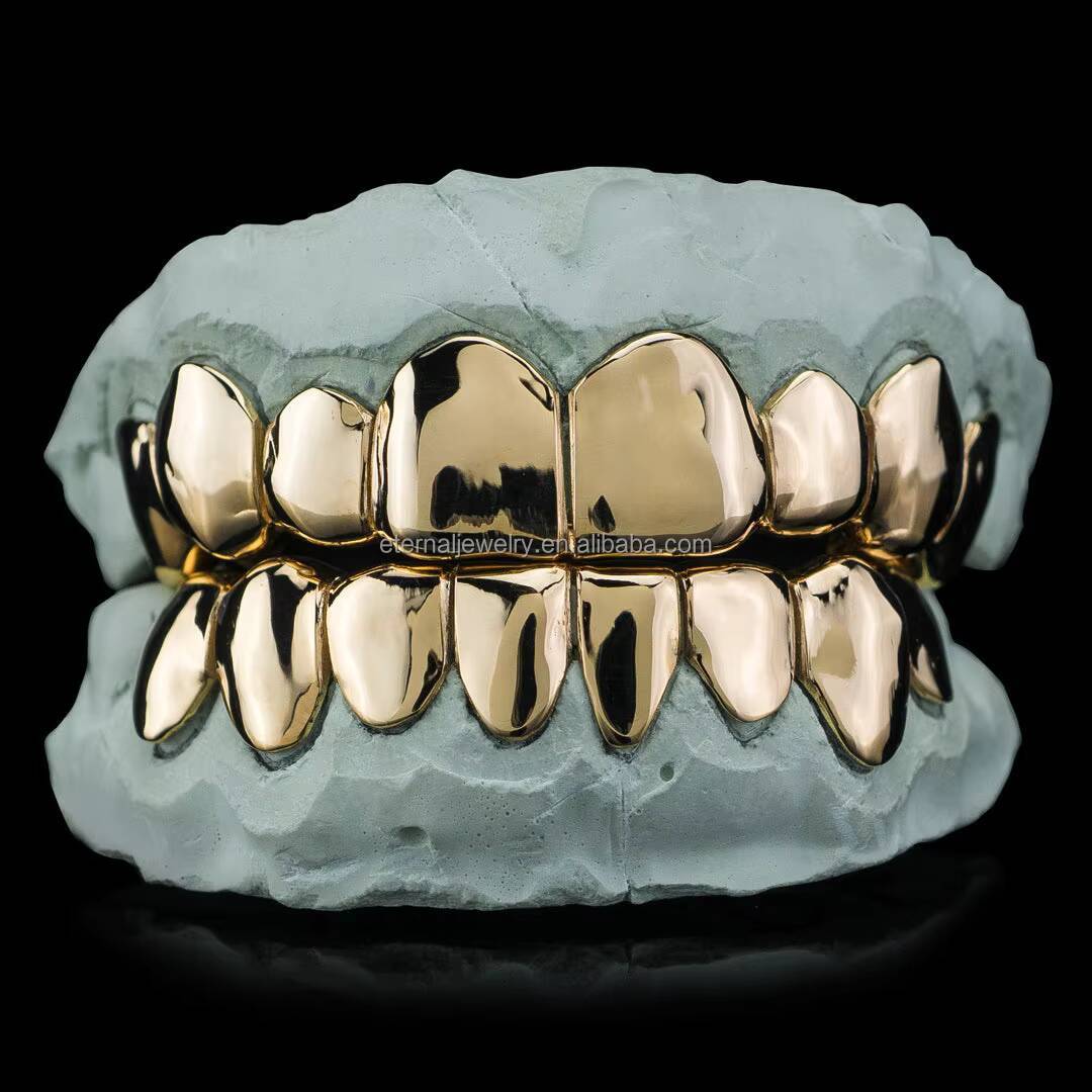 Factory Custom Women Men Hiphop Top Bottom 2 4 6 8 10 Real S925 Plain Silver 10K 14K 18K Solid Filled Gold Grillz for Teeth