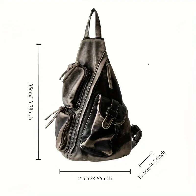 Women's Fashion Vintage Distressed Backpack Washed Vegan Leather Multi-Pocket Shoulder Crossbody Bag