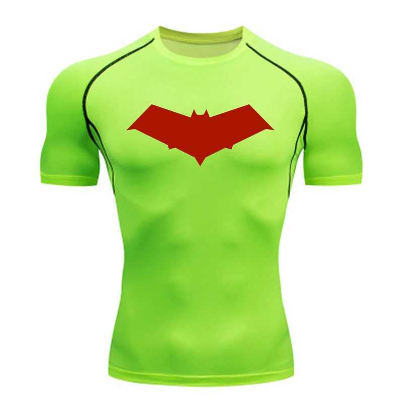 Compressed running T-shirt mens top bat print T-shirt mens fast drying gym sports shirt MMA Rashguard mens T-shirtXJ250409