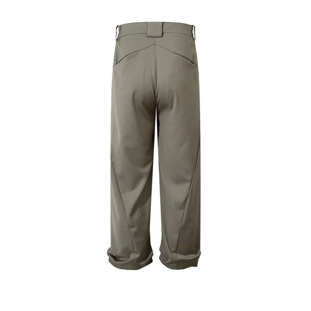 Pleated Solid Color Suit Mens Spliced Autumn High Street Loose Wide Leg Pants Zipper Fly Trousers Men