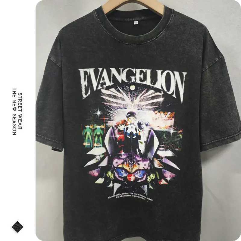 E-Evangelian T-shirt Retro Washing Anime EVA T-shirt Oversized Street Clothing Manga Rei Asuka T-shirt Nagisa Top Mens T-shirtXJ250409
