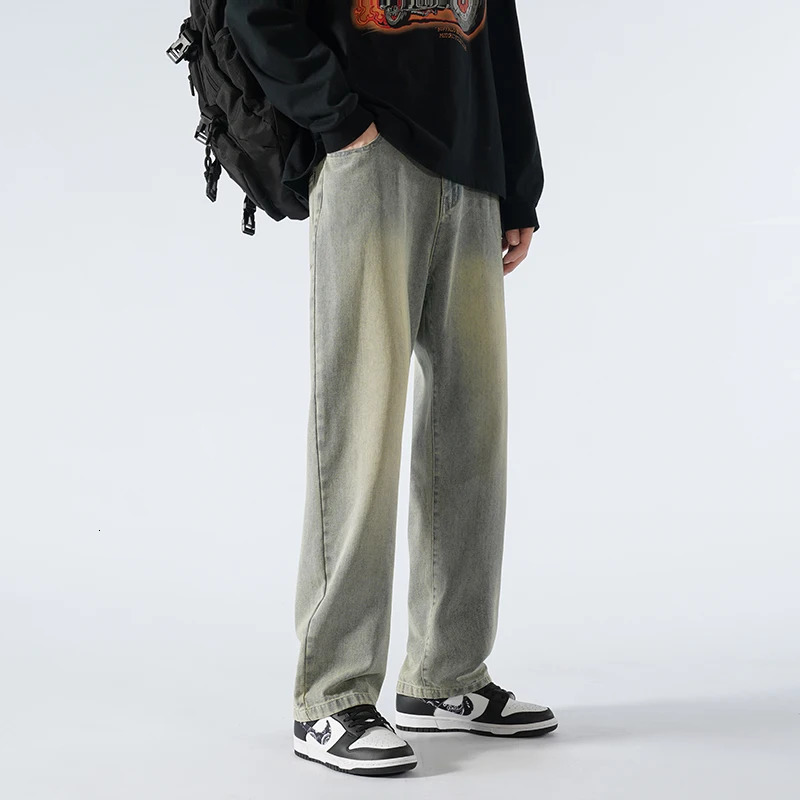 Mens straight leg elastic waist denim pants with a length of 115 110cm mens ultra long 190cm and 200cm ultra-thin youth pants 250408