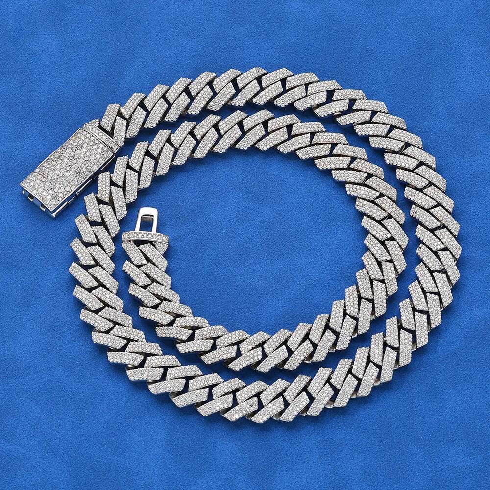 12mm Three Rows Pass Diamond Tester 925 Silver Rose Gold Plated Iced Out Hip Hop Flawless Moissanite Diamond Cuban Link Chain