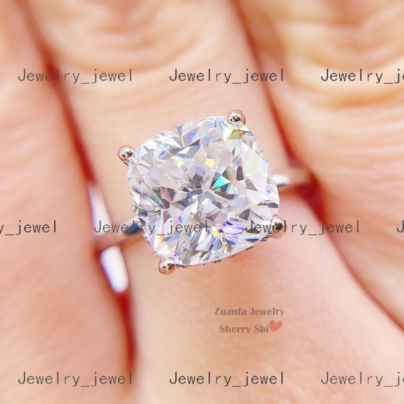 Stylish Drop Shipping Solid Silver White Gold 5.2 CT VVS Cushion Cut Diamond Moissanite Wedding RIng
