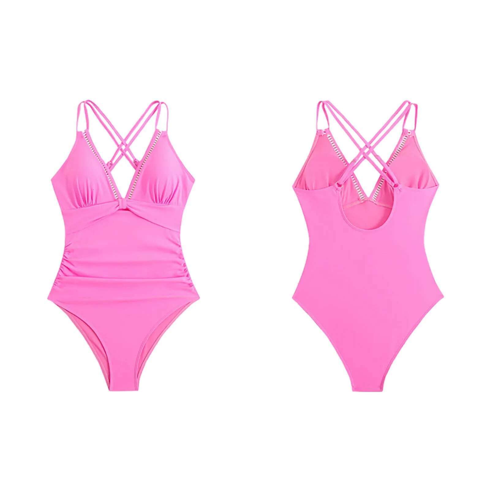 Dongdumaoyi One Piece Swimsuit Female Solid Swimwear Women Criss Cross Back Bathing Suits Summer Beach Wear Bather Monokini Swim
