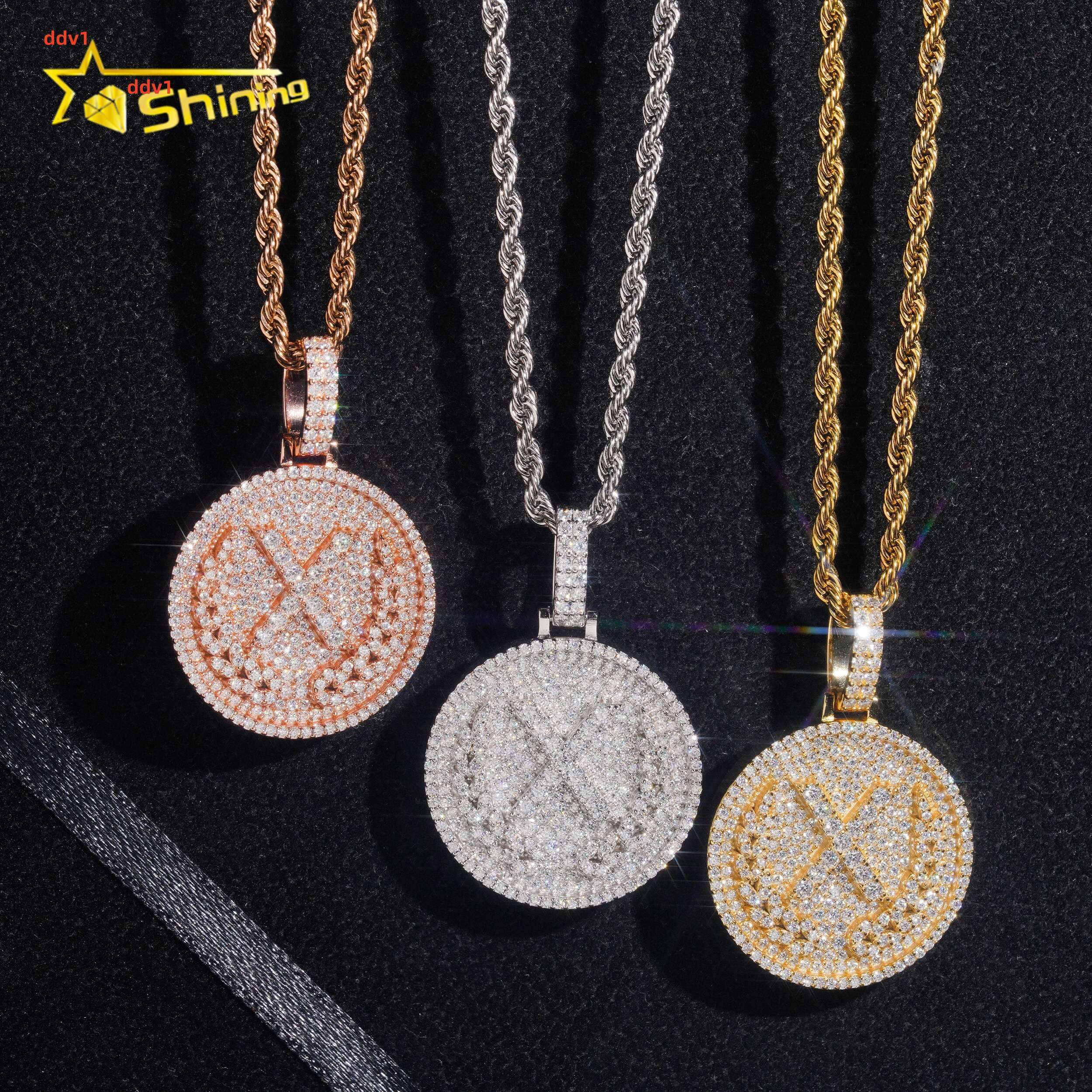 Factory Direct Hip Hop Pendant VVS Iced Out Moissanite Diamond Letter Round Pendant Trendy Charm Pendant Pass Diamond Tester