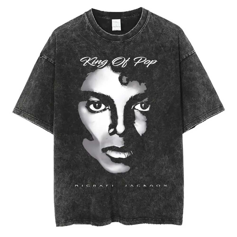 Washed Vintage Thriller Graphic T-shirt Mens Fashion Retro Gothic Rock T-shirt Mens Punk Oversized T-shirtXJ250409