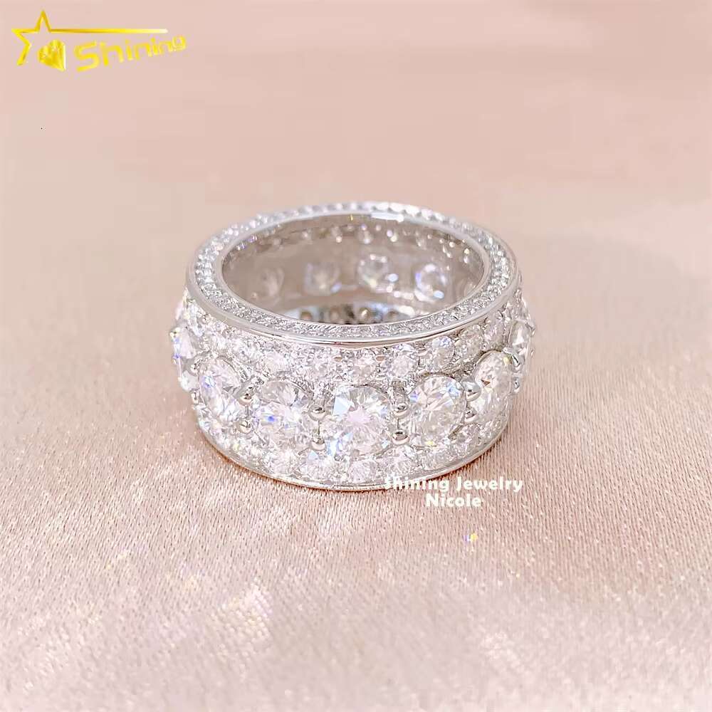 Ready to Ship Hip Hop Jewelry Diamond Band 925 Silver Moissanite Engagement Ring for Men