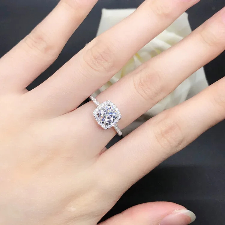 Solid 14K white gold AU585 square set diamond ring open adjustable diamond ring wedding ring 250325