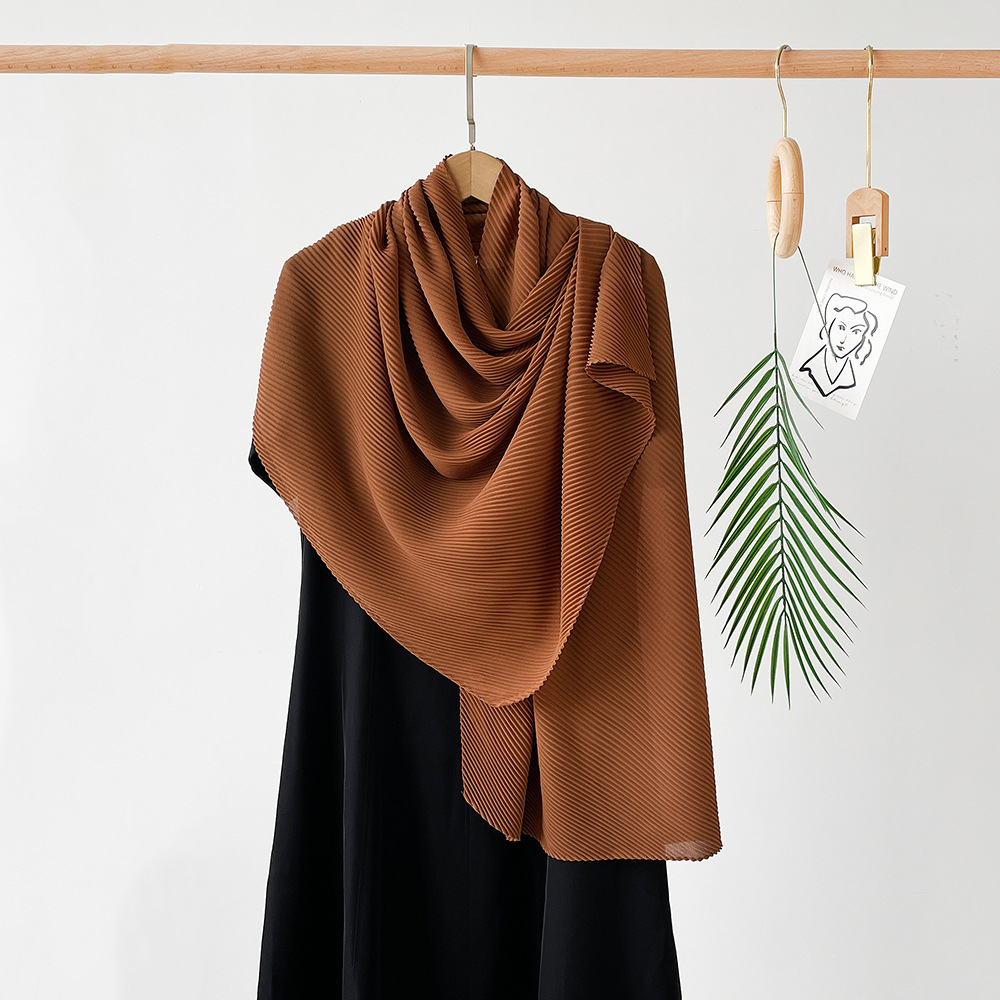 K349 Imitation silk elongated pleated silk scarf large square scarf solid color imitation cotton and linen cross-border scarf headscarf wholesale manu