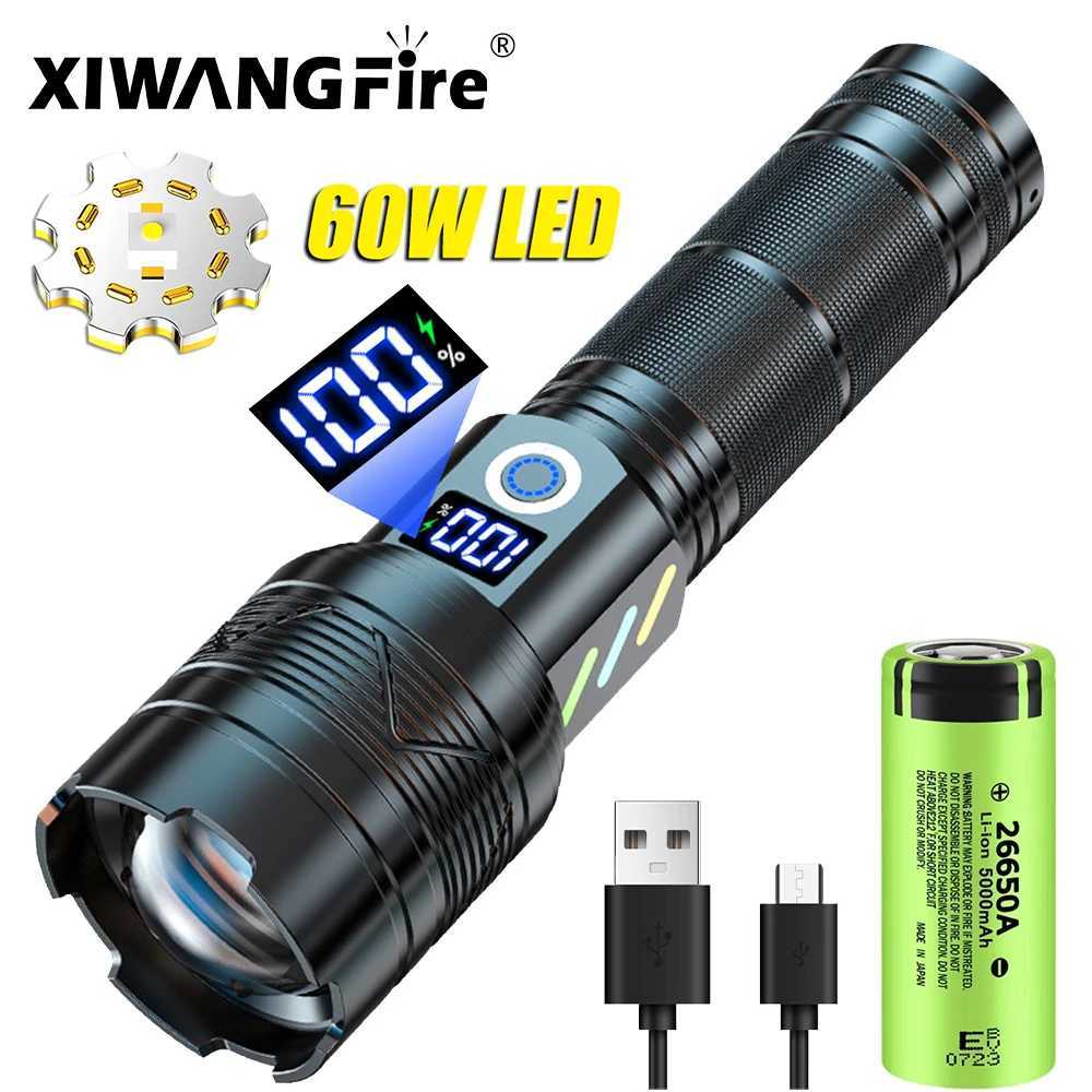 High power strong light long-distance LEP flash USB charging 26650 lithium battery outdoor telescopic zoom ultra bright flashlight Y250409