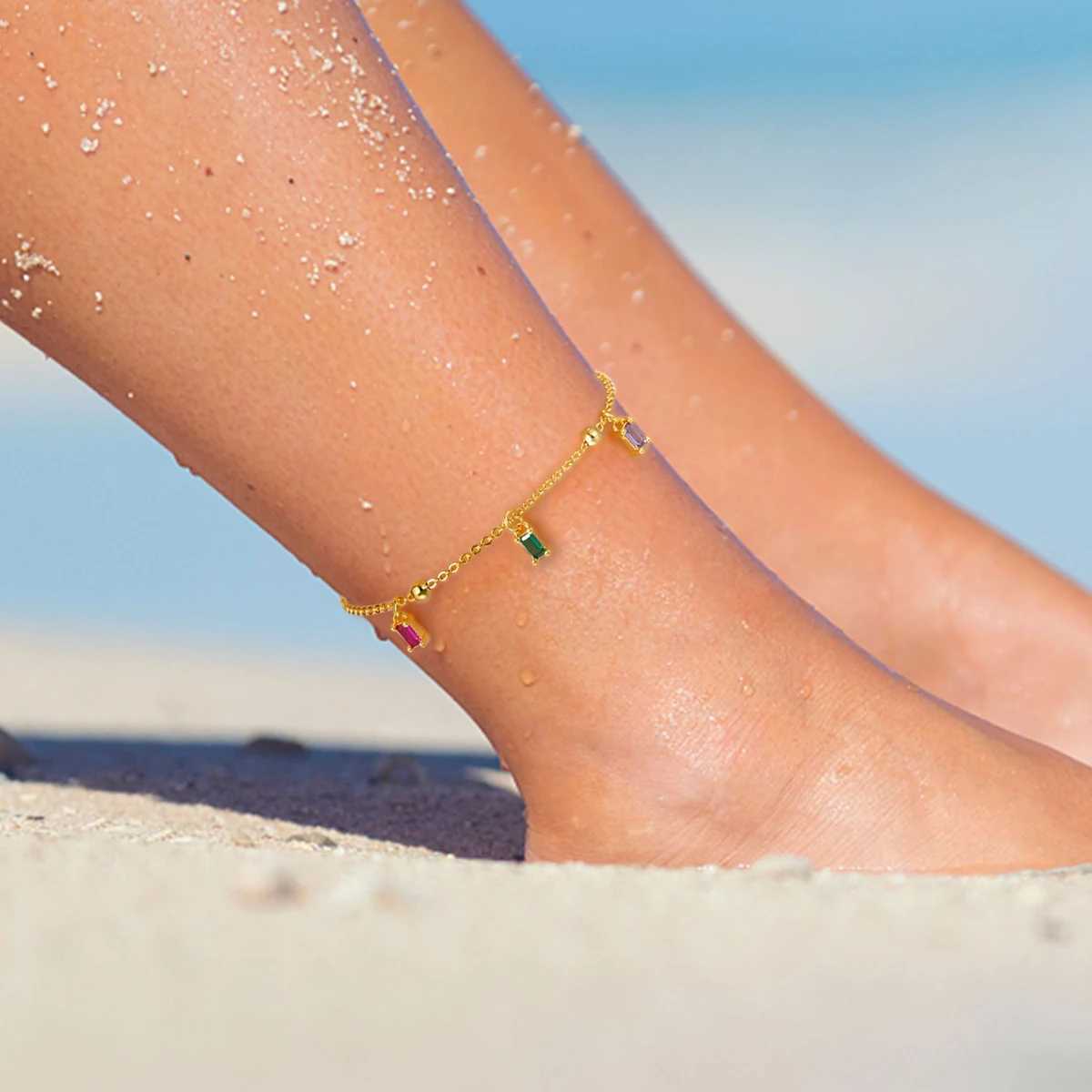 Anklets for Women Summer Beach Accessories 925 Sterling Silver Zircon Chain Anklet Gold Color Leg Bracelets Bodychain Gifts Z250408