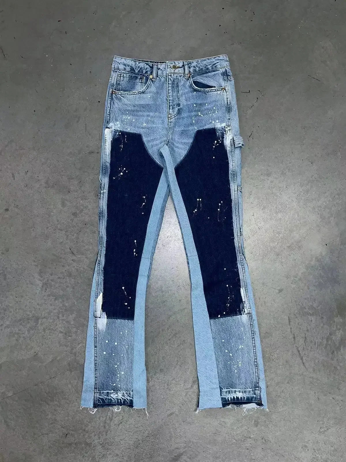 Mens Punk High Street Raw-Edge Skinny Jeans with Micro Trumpet Detail | Y2K Low-Rise Stretch Floor-Length Biker Rock Pants 2025 250408