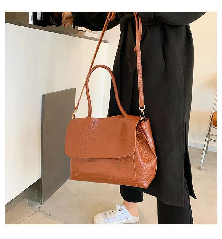 Designer Crocodile Pattern Women Handbag Large Capacity Shoulder Bags For Female Casual Totes Pu Leather Messenger Bag
