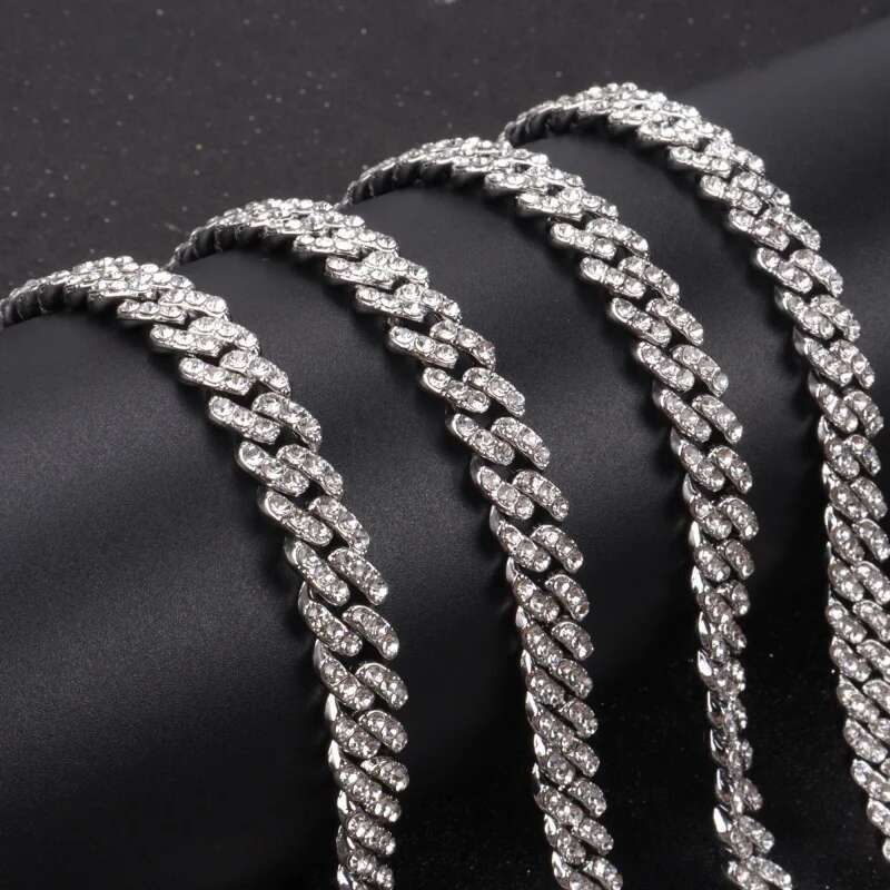 Iced Out 9MM Miami Cuban Link Chain For Men Women Icy Crystal Stone Necklace Chains Fashion Hip Hop Jewelry Mothers Day Gifts