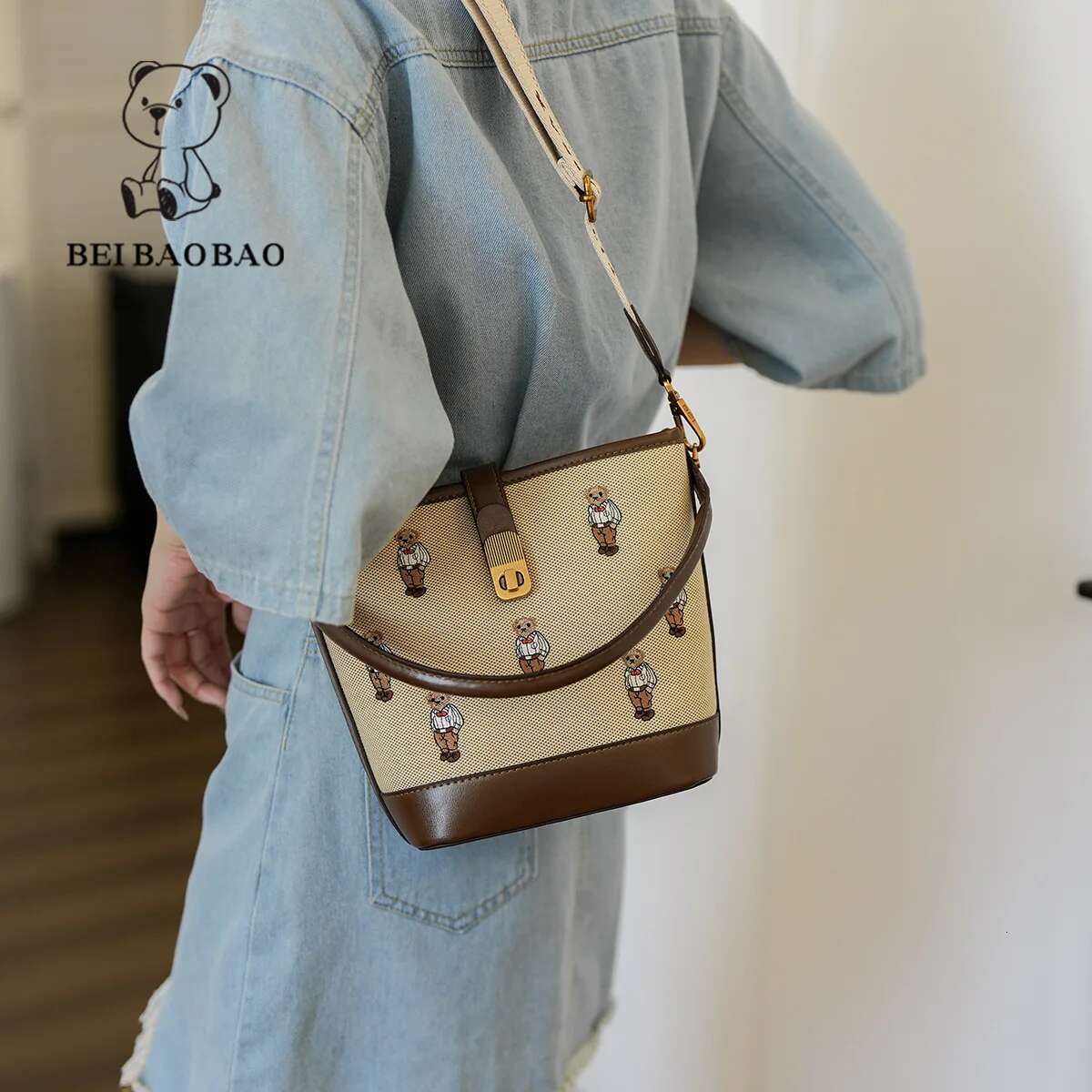 2024 New Single Shoulder Crossbody Bag, Contrast Color Casual Handbag, Korean Edition Instagram Retro Trendy Bucket Bag