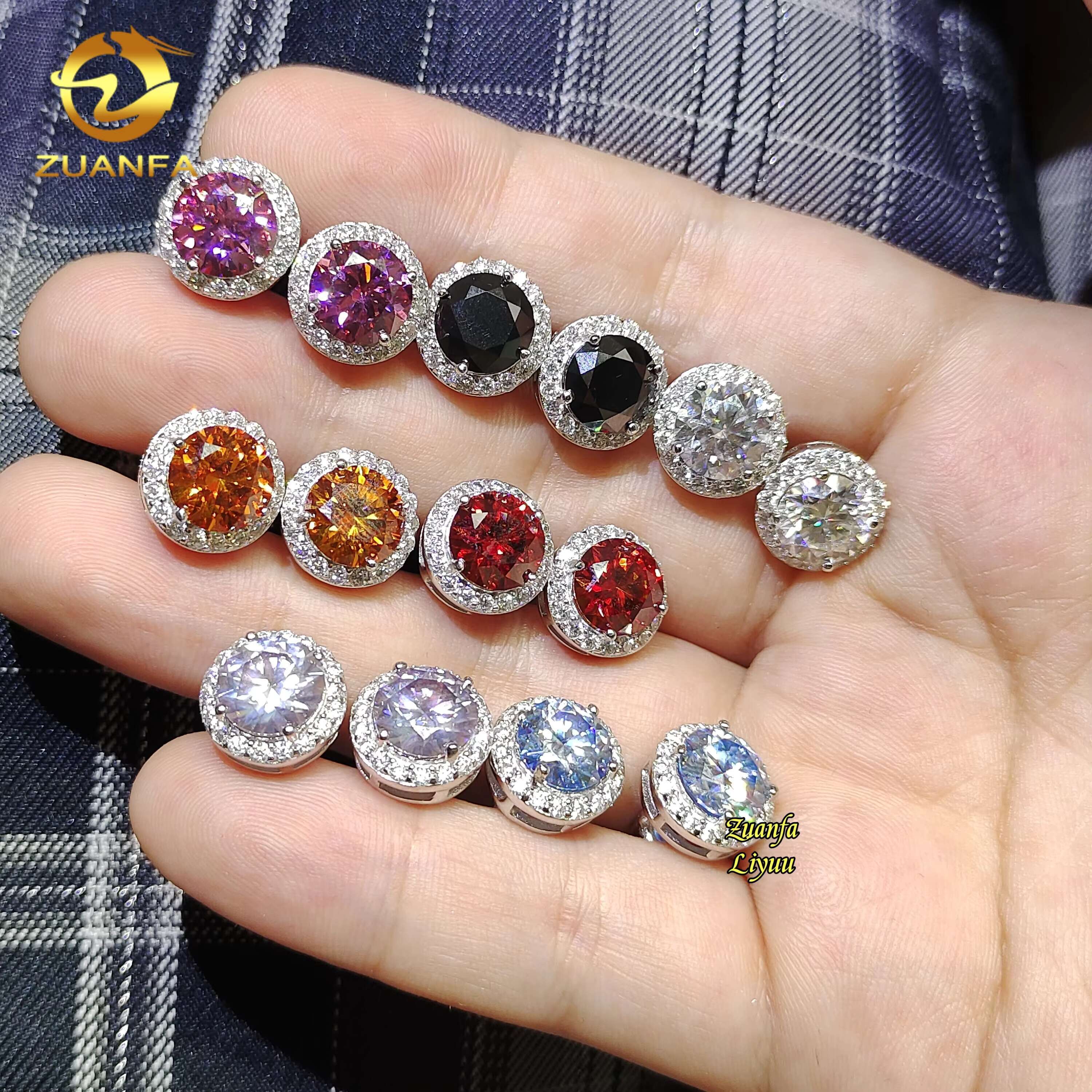 Blue Pink Green Moissanite Diamond Earrings Fashion Hip Hop Jewelry 925 Silver Screw Back Lab Diamond Ear Studs for Men Women