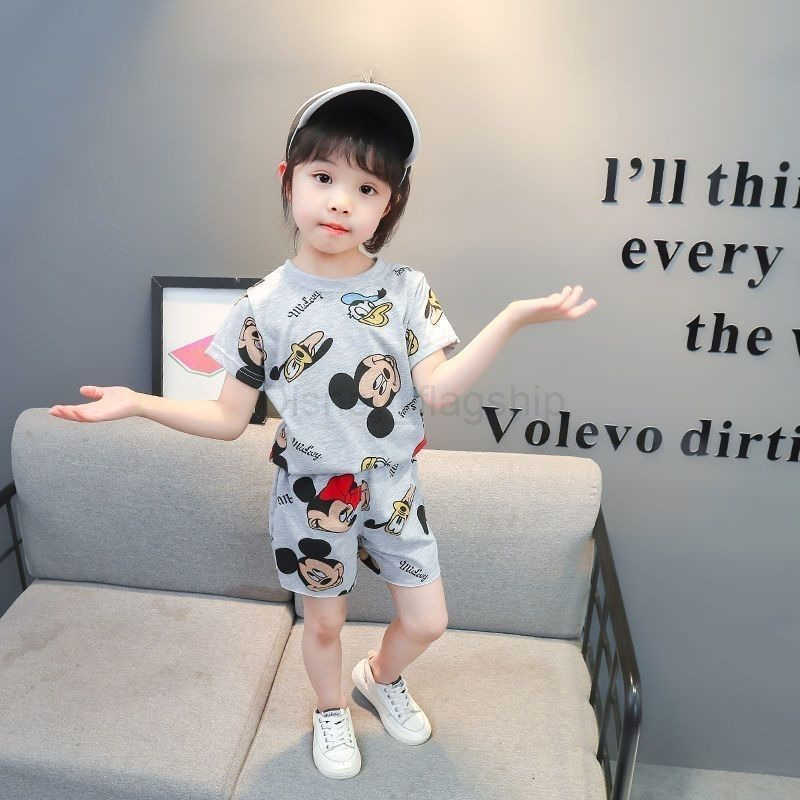 Disney Summer sports ice silk set for boys and girls childrens trendy cartoon T-shirt cute short sleeved shorts for little girls 2-piece setXJ250409