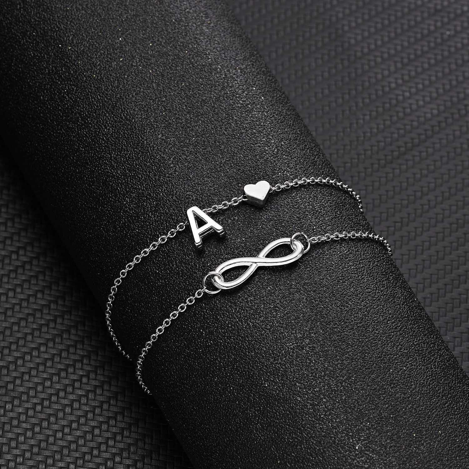Bohemia Style Layered 26 Letter Heart Infinity Anklet For Women Summer Beach Initial Anklet On Foot Ankle Jewelry Travel Gift Z250408