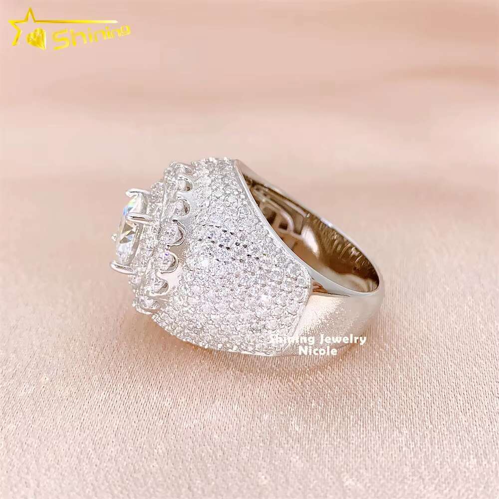 New Design Luxury Hip Hop Iced Out Silver Gold Plating Engagement Diamond Moissanite Ring for Men