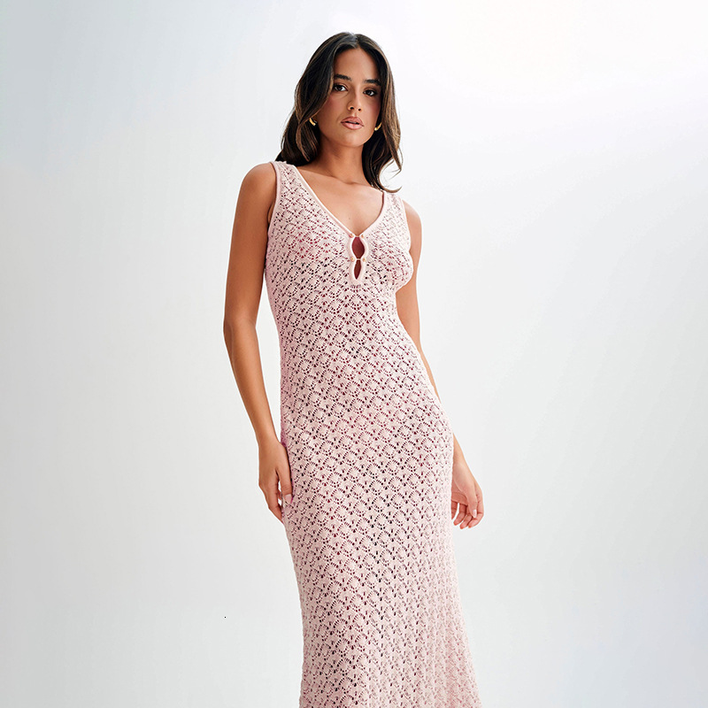 New 2025 model!! Knitted beach dress sexy sleeveless hollow out perspective seaside vacation dress sunscreen suit