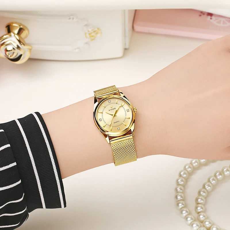 WWOOR Luxury Brand Dress Gold Watch Womens Elegant Diamond Quartz Watch Womens Steel Mesh Watch Zegarek DamskiXJ250408