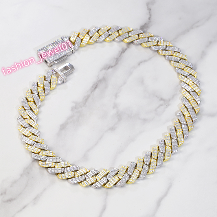 Solid Silver 19mm Wide GRA Baguettes Moissanite Diamond Cuban Link Chain for Mens Rapper Hip Hop Necklace