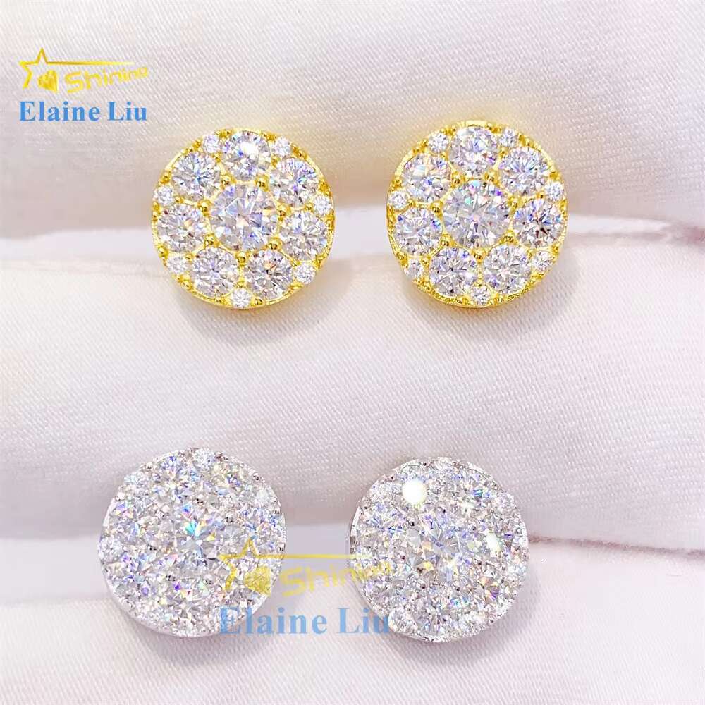 Fashion Jewelry Shiny White Vvs Moissanite 18k Gold Plated 925 Sterling Silver Wholesale Hip Hop Iced Out Stud Earrings