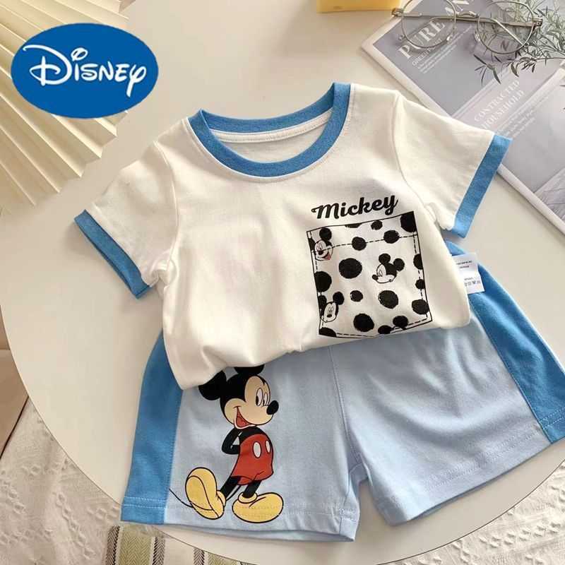 Disney 2024 Summer Childrens New Short Sleeve Pants Set Cute Boy Baby Soft Half Sleeve Top Casual Two Piece SetXJ250409