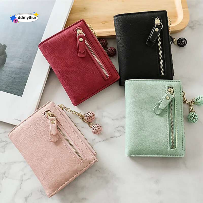 1PC PU Leather Women Short Wallet Fashion Zipper Clutch Folding Coin Purse with Tassel Cute Girls Money Bag Credit Card Holder ddmythur