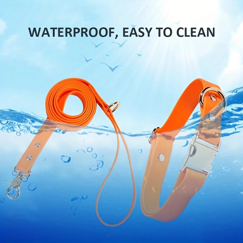 Update Waterproof Dog Leash & Collar Set - PVC Wrap Adjustable Easy Clean Small Medium Large Dogs