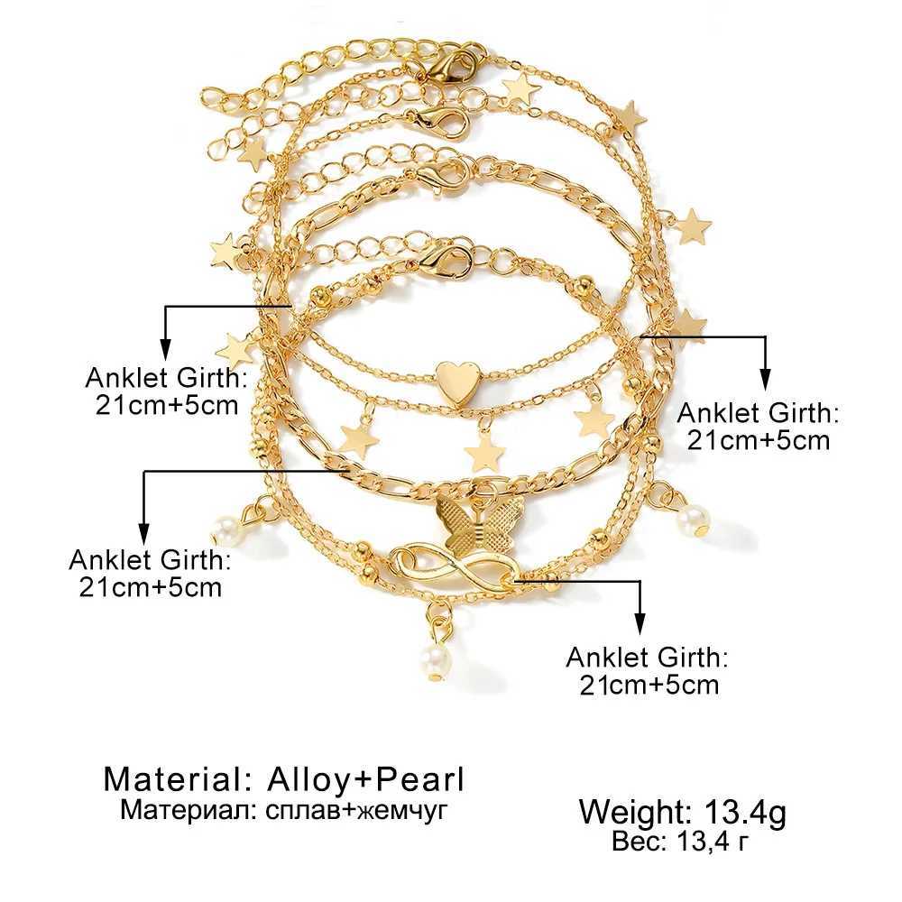 Gold Color Vintage Butterfly Anklet Set For Women Multilayers Adjustable Love Anklet Bracelet On Leg Foot Beach Jewelry Z250408