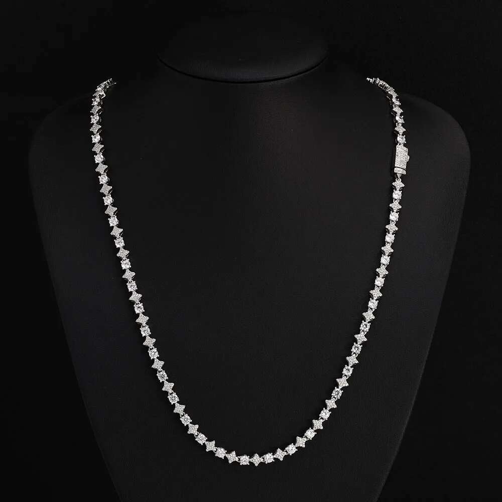 ESKEEM 925 Sterling Silver VVS Moissanite Iced Out Star Diamond Tennis Chain Exquisite Party Wedding Girlfriend Valentines Day