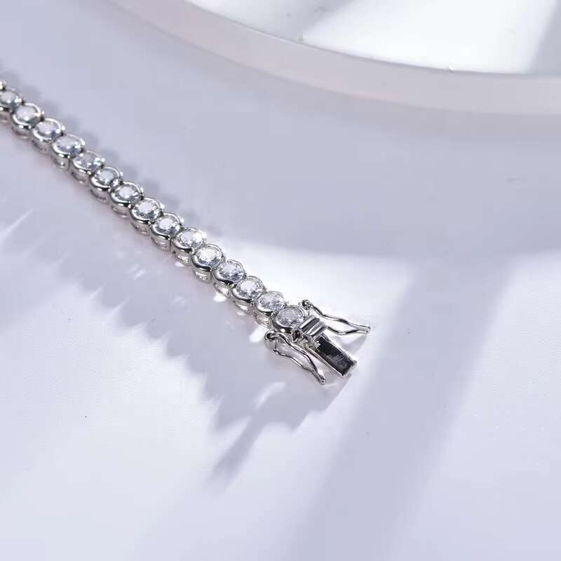 Tennis Chain S925 Sterling Silver Bracelet Womens 3A Zircon Jewelry Collection 14K White Gold Full Diamond Bracelet