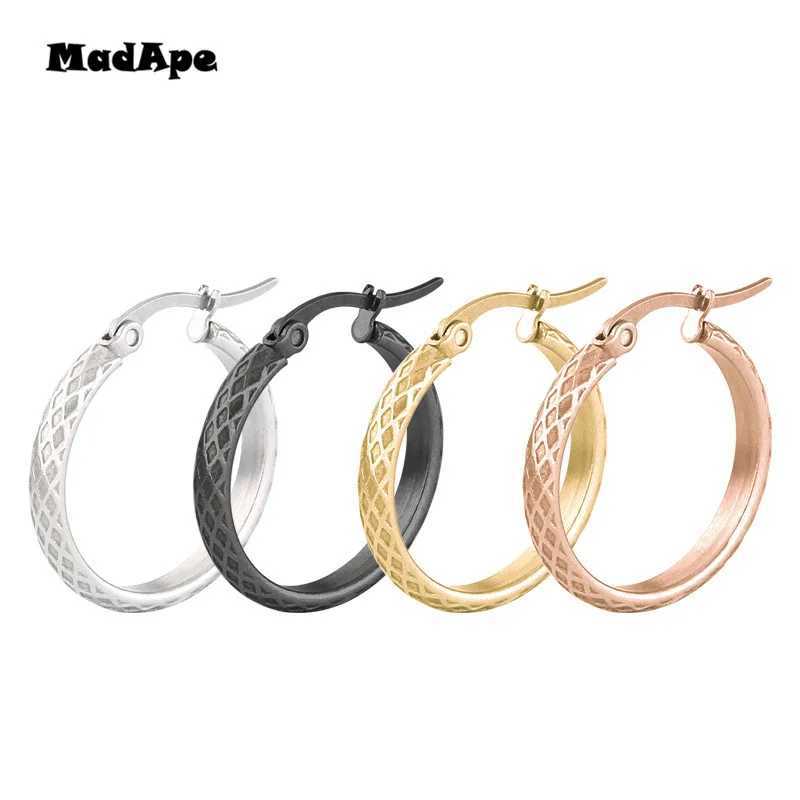 MadApe 2019 New Anti-Allergic Titanium Stainless Steel Hoop Earrings Reticulate Rhombus Hoops Earrings For Women Men Jewelry Z250408