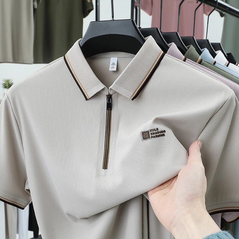 Fashion Mens Short sleeve Summer Cool Ice Silk Polo Shirt High quality T-shirt Exquisite High end PrintedTop 250407
