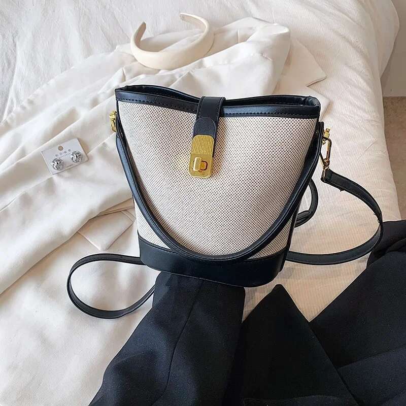 Cross-Border Retro Casual Contrasting Color Portable Small Women's 2024 Spring And Summer Bucket Bag Texture Versatile S