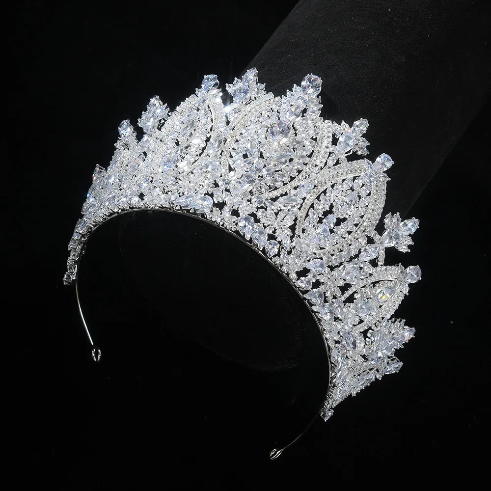 Big Large Zirconia Tiaras and Crowns Zircon Diadem Brides Princess Queen Headbands Wedding Accessories Bridal Hair Jewelry 251107